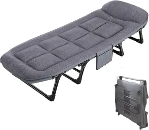 Folding Bed with Mattress for Adults, Rollaway Beds with Adjustable 6 Position Portable Beds for Guests for Outdoor Travel & Office/Home Nap, Easy Storage(190 * 66 * 30cm)