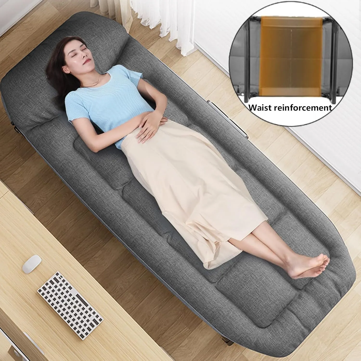 Folding Bed with Mattress for Adults, Rollaway Beds with Adjustable 6 Position Portable Beds for Guests for Outdoor Travel & Office/Home Nap, Easy Storage(190 * 66 * 30cm)