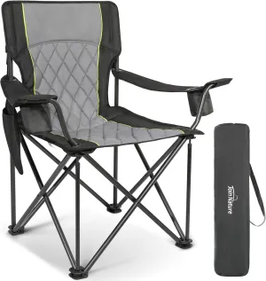 Folding Camping Chairs for Adults, Padded Folding Chairs for Outside Heavy Duty with Cup Holders & Side Pocket, Support up to 500 lbs, Black