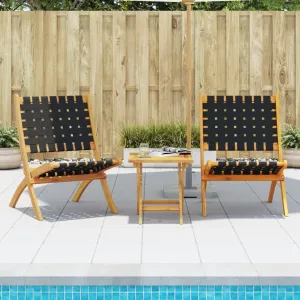 Folding Patio Chairs 2 pcs with Table Black Solid Wood