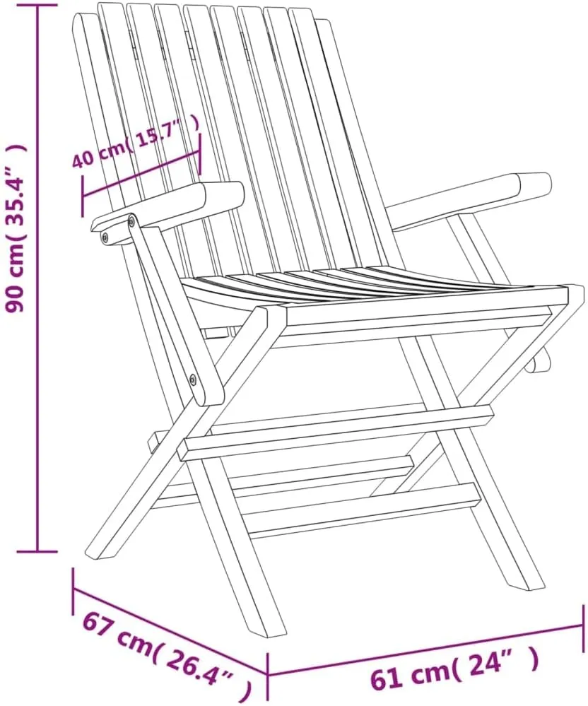 Folding Patio Chairs 4 pcs 24" x 26.4" x 35.4" Solid Teak Wood Outdoor Furniture Foldable Chairs for Garden, Patio, Lawn, and Dining