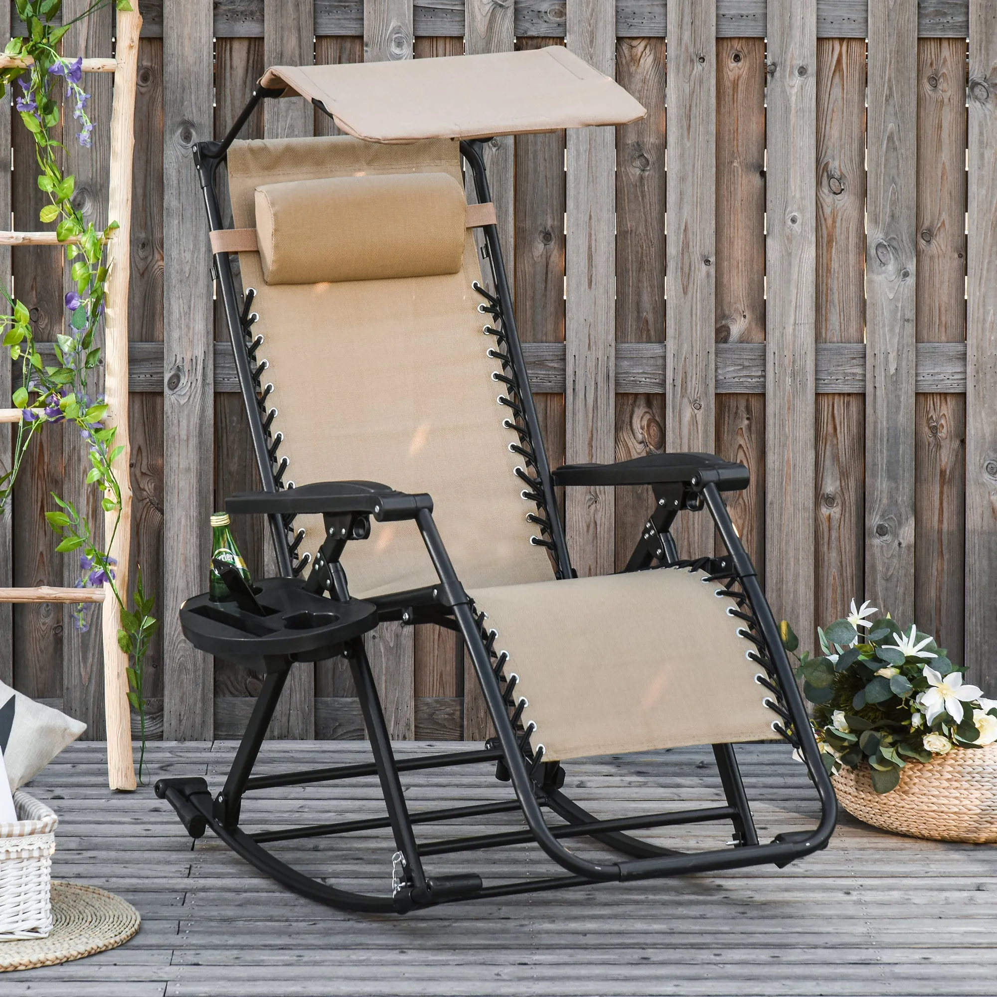 Folding Recliner Chair Outdoor Lounge Rocker Zero-Gravity Seat w/ Adjustable