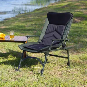Folding Reclining Camping Chair, Adjustable Backrest for Comfort During Indoor or Outdoor Activities, Green and Black
