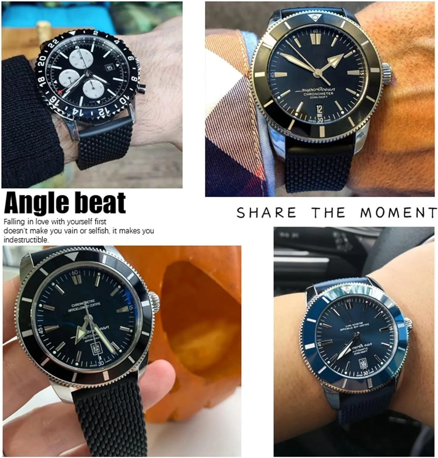 for Breitling Watchbands 22mm 24mm Rubber Watchband for Avenger NAVITIMER World Rubber Waterproof Soft Black Diver PRO Rubber Strap with Buckle