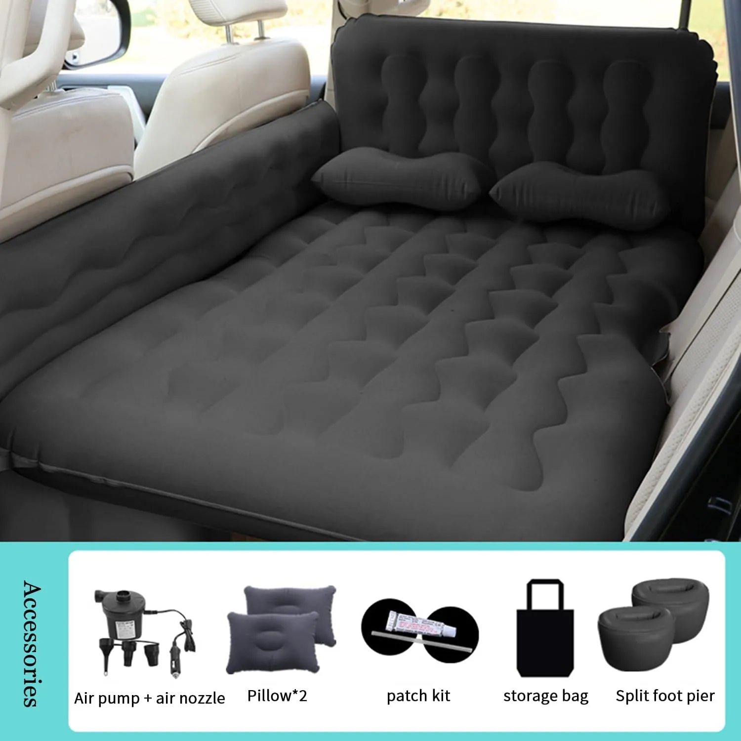 for Chrysler Pacifica 2017 2018 2019 2020 2021 2022 2023 2024 Inflatable Car Air Mattress for Back Seat of Cars Camping Bed Portable Blow Up Mattress, Car Travel Mattress,C Black