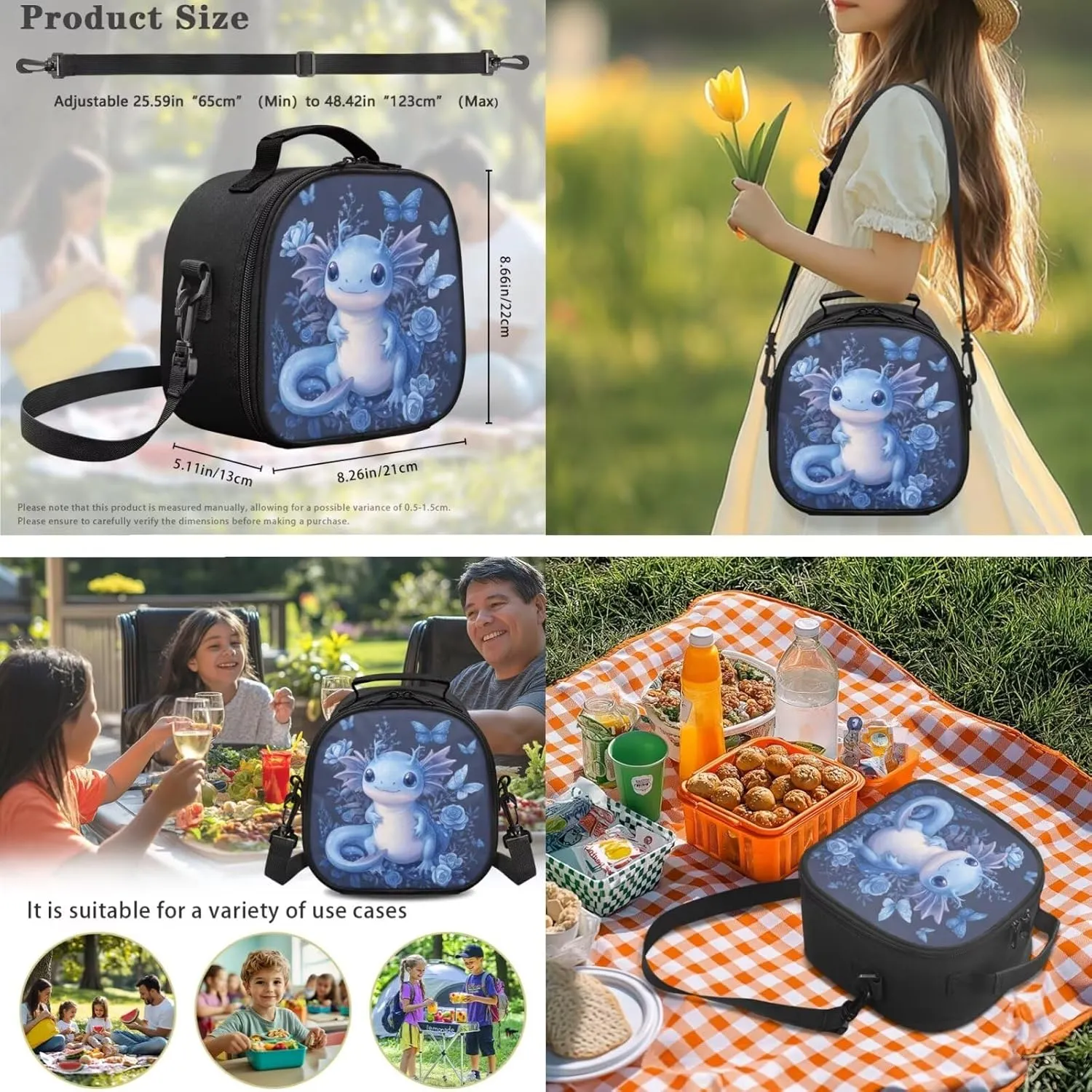 FOR U DESIGNS Axolotl Backpack for Grade 2 Girls Kawaii Bookbag Ages 6-8 Lightweight School Bag and Lunch Bag Set 3 Piece Book Bags for Kids Back Pack