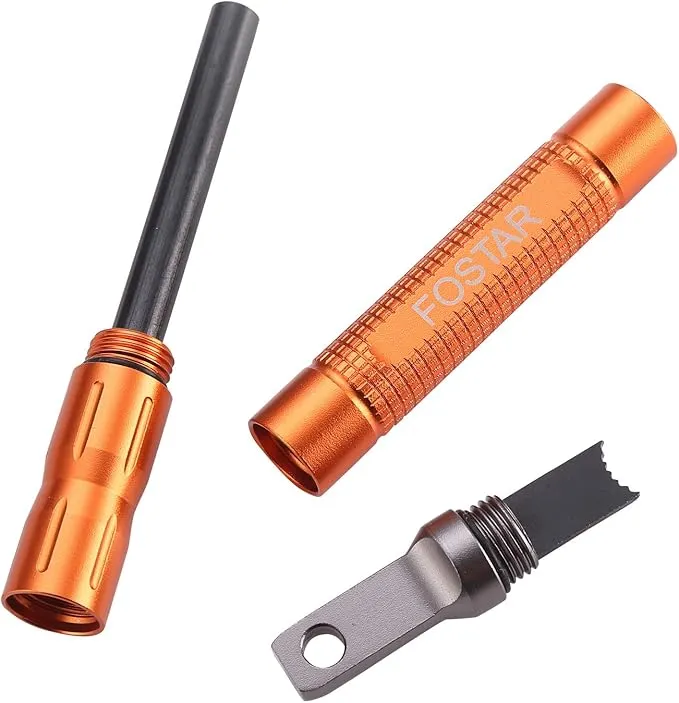 FOSTAR 2PCS Upgrade Ferro Rod Fire Starter，Replaceable Flint Fire Steel Rod, Great for Emergency Survival, Camping, Hiking, Bush-Craft, Hunting, Fishing, EDC, BBQ (Orange and Black)