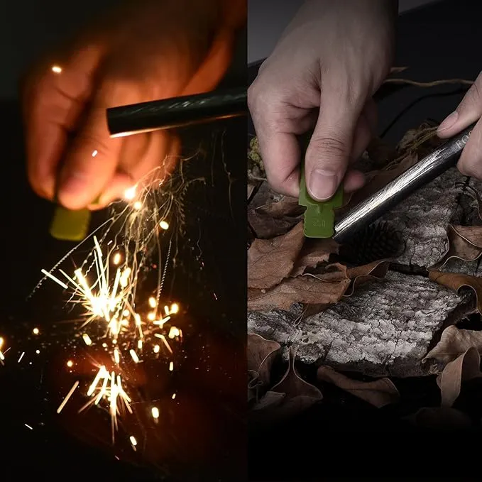 FOSTAR 2PCS Upgrade Ferro Rod Flint Fire Starter, 1/2 Inch X 5 Inch Thick Fire Steel Rod with a Scraper Drilled A Lanyard Hole Perfect for Camping, Hiking, Survival