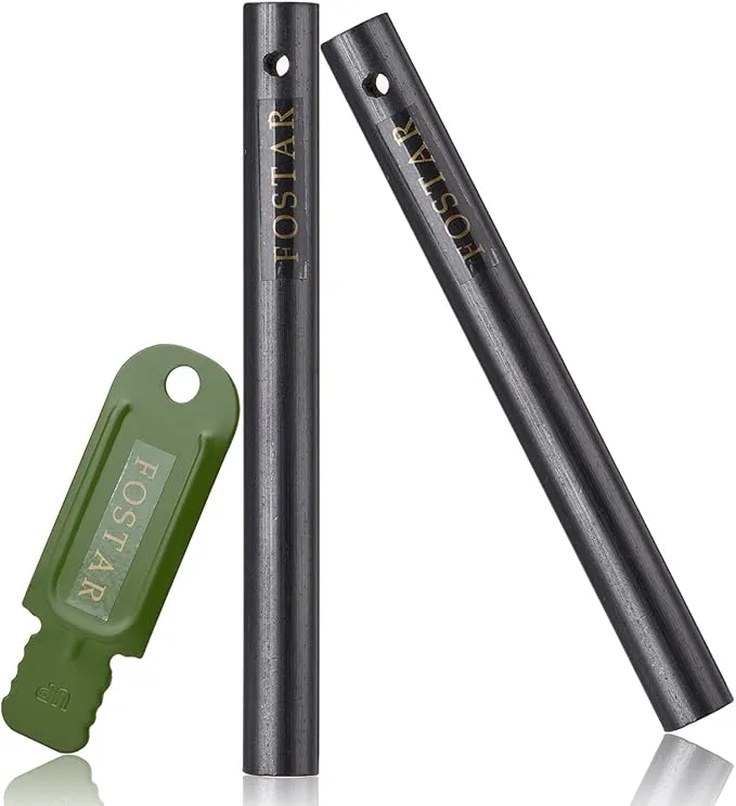 FOSTAR 2PCS Upgrade Ferro Rod Flint Fire Starter, 1/2 Inch X 5 Inch Thick Fire Steel Rod with a Scraper Drilled A Lanyard Hole Perfect for Camping, Hiking, Survival