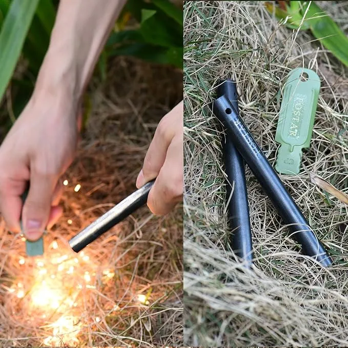 FOSTAR 2PCS Upgrade Ferro Rod Flint Fire Starter, 1/2 Inch X 5 Inch Thick Fire Steel Rod with a Scraper Drilled A Lanyard Hole Perfect for Camping, Hiking, Survival