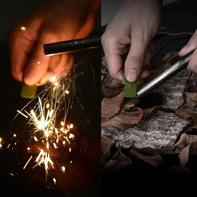 FOSTAR 5 Inch Emergency Weatherproof Flint Ferrocerium Rod Fire Starter, with Whistle, Steel Multitool Striker Paracord Lanyard Handle Survival Ferro Rod Kit