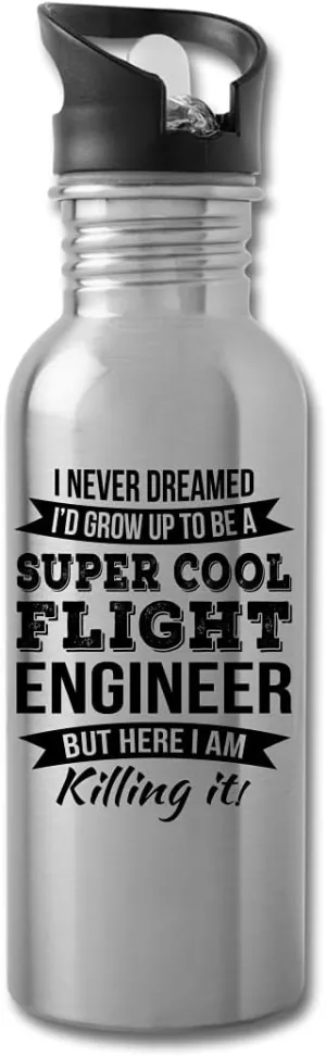 Funny Flight Engineer Gifts Water Bottle For Men Women New Job Appreciation 20 fl oz Bottle Silver