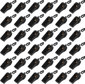 Fya Plastic Whistle with Lanyard, Loud Clear Black Whistles Bulk Great for Coaches, Referees, and Officials