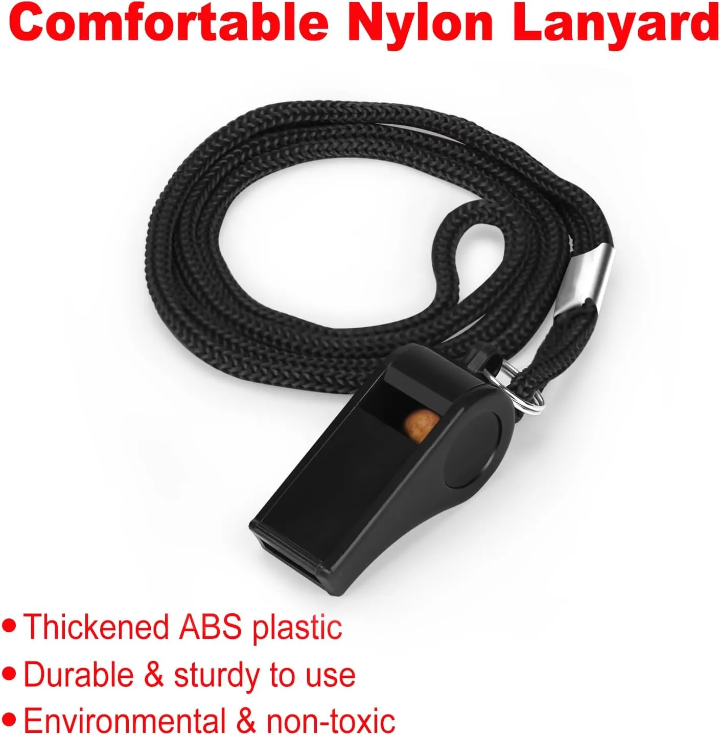 Fya Plastic Whistle with Lanyard, Loud Clear Black Whistles Bulk Great for Coaches, Referees, and Officials