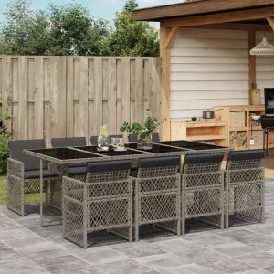 Garden Dining Set Grey PE Rattan, Powder-Coated Steel, Tempered Glass93,2KG