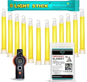 General Medi Survival Kit - 12 Ultra Bright Glow Sticks, Emergency Blanket, Survival Whistle - For Camping, Hiking, Outdoor, Survival Kit and More - Lasts Over 12 Hours
