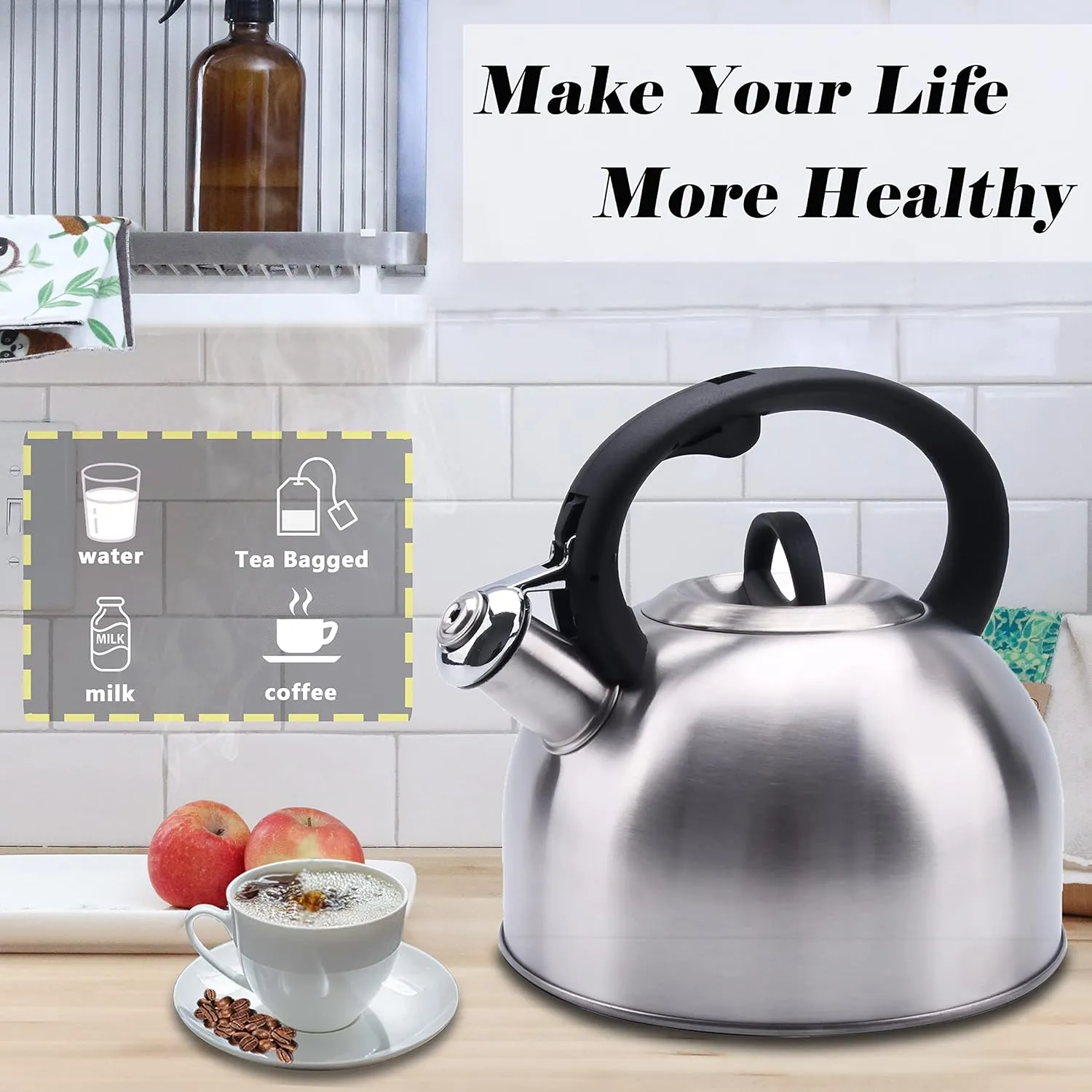 GGC 3L Tea Kettle for Stove Top, Loud Whistling Tea Kettles Water Boiler, Stainless Steel Kettles with Anti-Heat Handle and Simple Touch Button to Control Kettle Outlet
