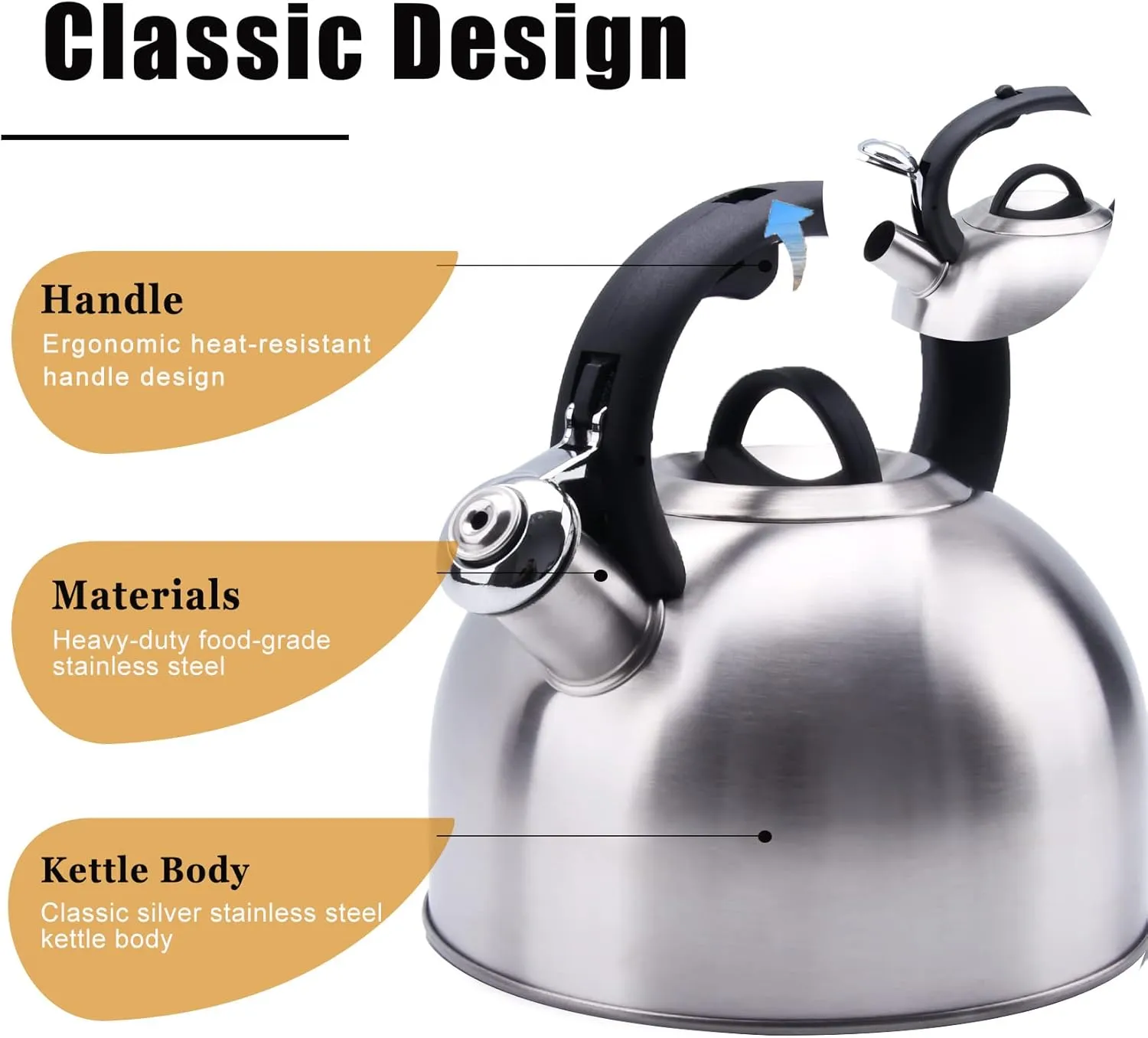 GGC 3L Tea Kettle for Stove Top, Loud Whistling Tea Kettles Water Boiler, Stainless Steel Kettles with Anti-Heat Handle and Simple Touch Button to Control Kettle Outlet