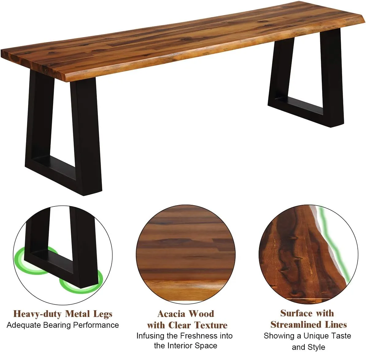 Giantex Wooden Dining Bench Seating Chair Rustic Indoor &Outdoor Furniture (Rustic Brown&Black)