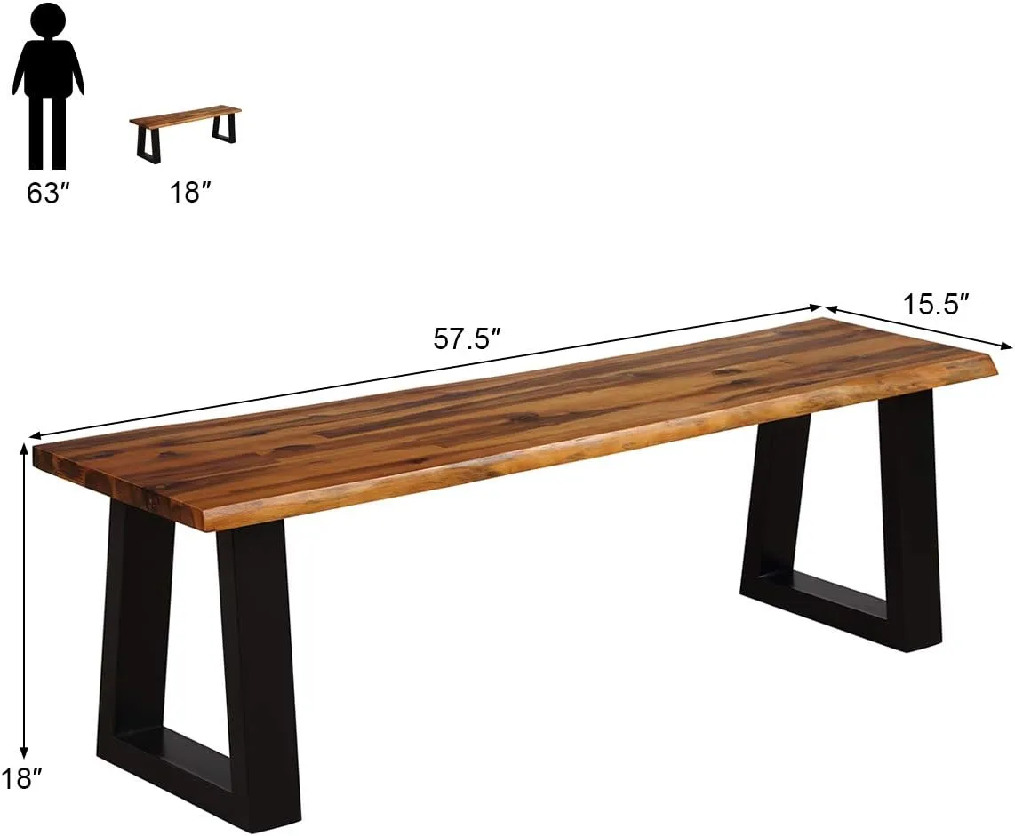 Giantex Wooden Dining Bench Seating Chair Rustic Indoor &Outdoor Furniture (Rustic Brown&Black)