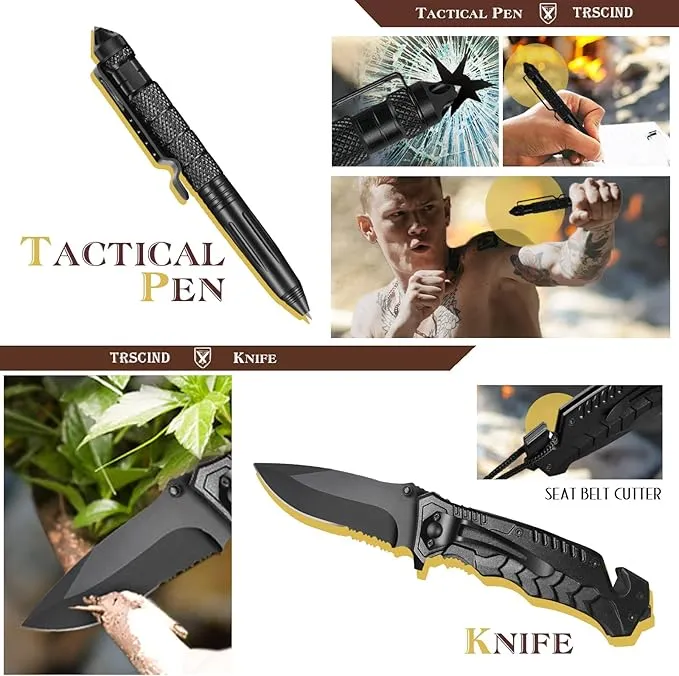 Gifts for Men Dad Husband Him, Survival Kit, Emergency Survival Gear and Equipment 14 in 1, Anniversary Birthday Gifts for Him Boyfriend, Hunting Fishing Camping Accessories, Cool Gadget