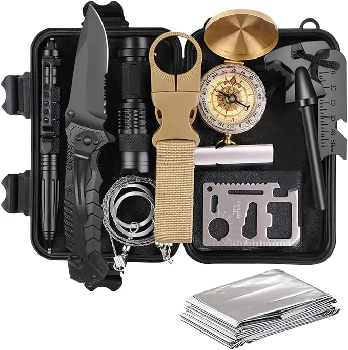 Gifts for Men Dad Husband Him, Survival Kit, Emergency Survival Gear and Equipment 14 in 1, Anniversary Birthday Gifts for Him Boyfriend, Hunting Fishing Camping Accessories, Cool Gadget