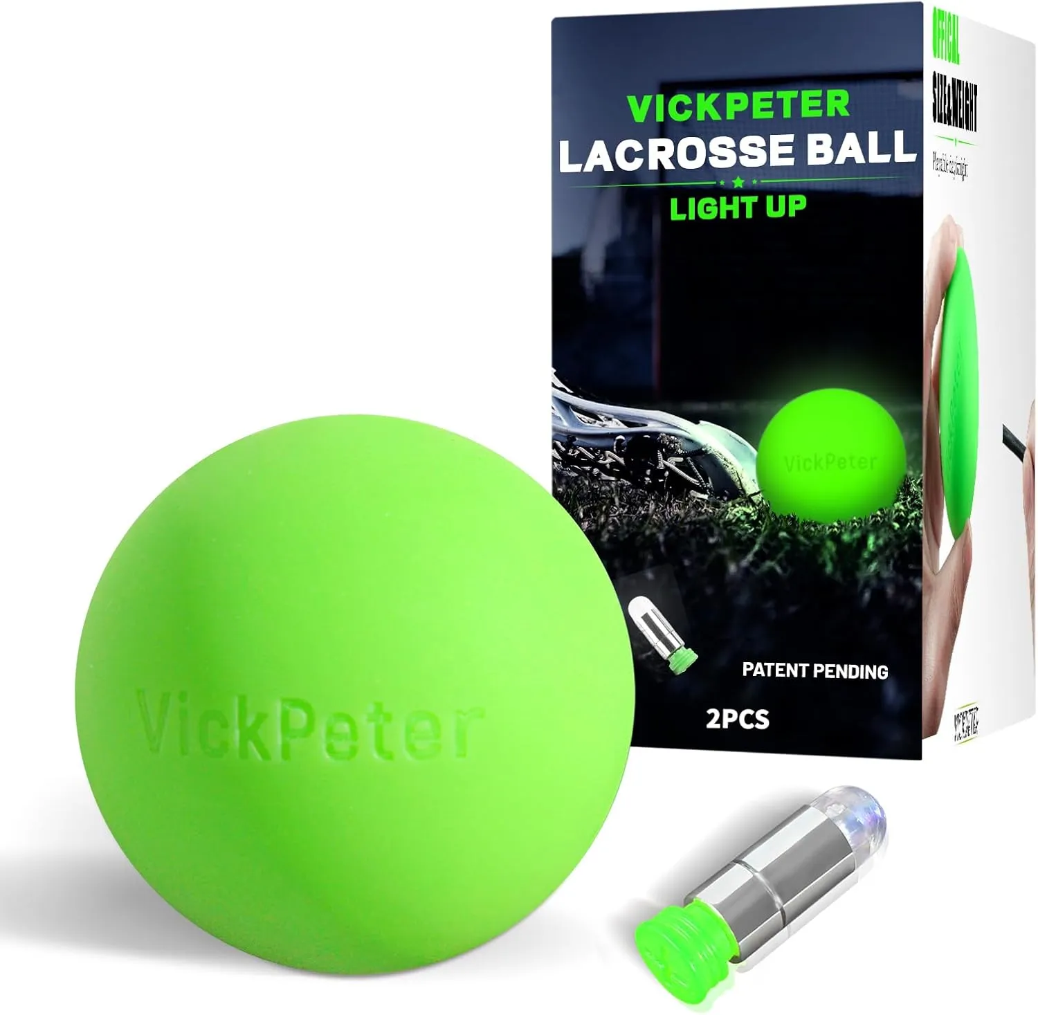 Glow in the Dark Lacrosse Ball - Night Practice & Training Equipment for All Ages | 2 Pack Official Size & Weight | Indoor/Outdoor Lacrosse Ball with Led Lights | Ideal Sports Gifts for Boys/Girls