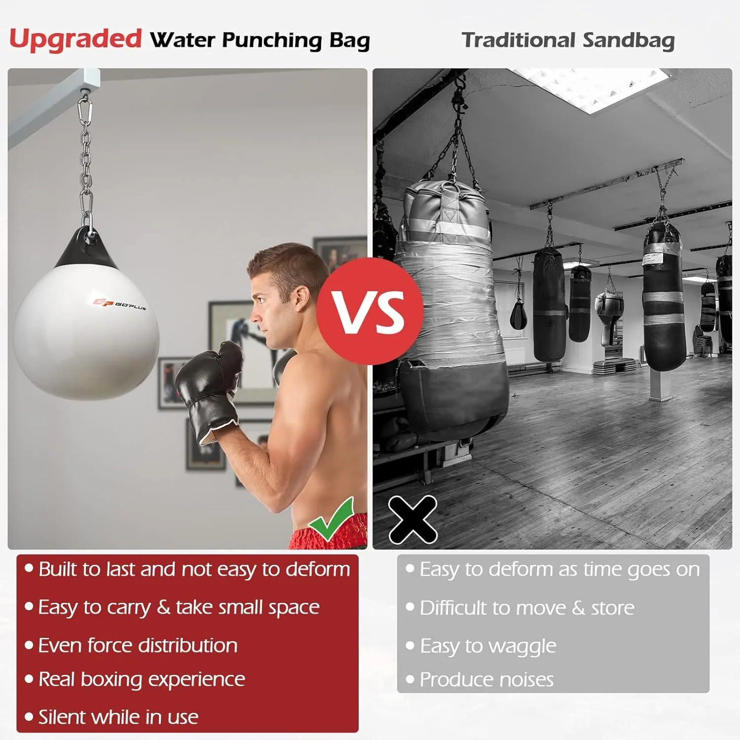Goplus Water Aqua Bag, 21'' 180 Pound /18” 110 Pound Heavy Punching Bag with Adjustable Metal Chain, Water Injection Hose, Boxing Training Bag for Adults Fitness, MMA