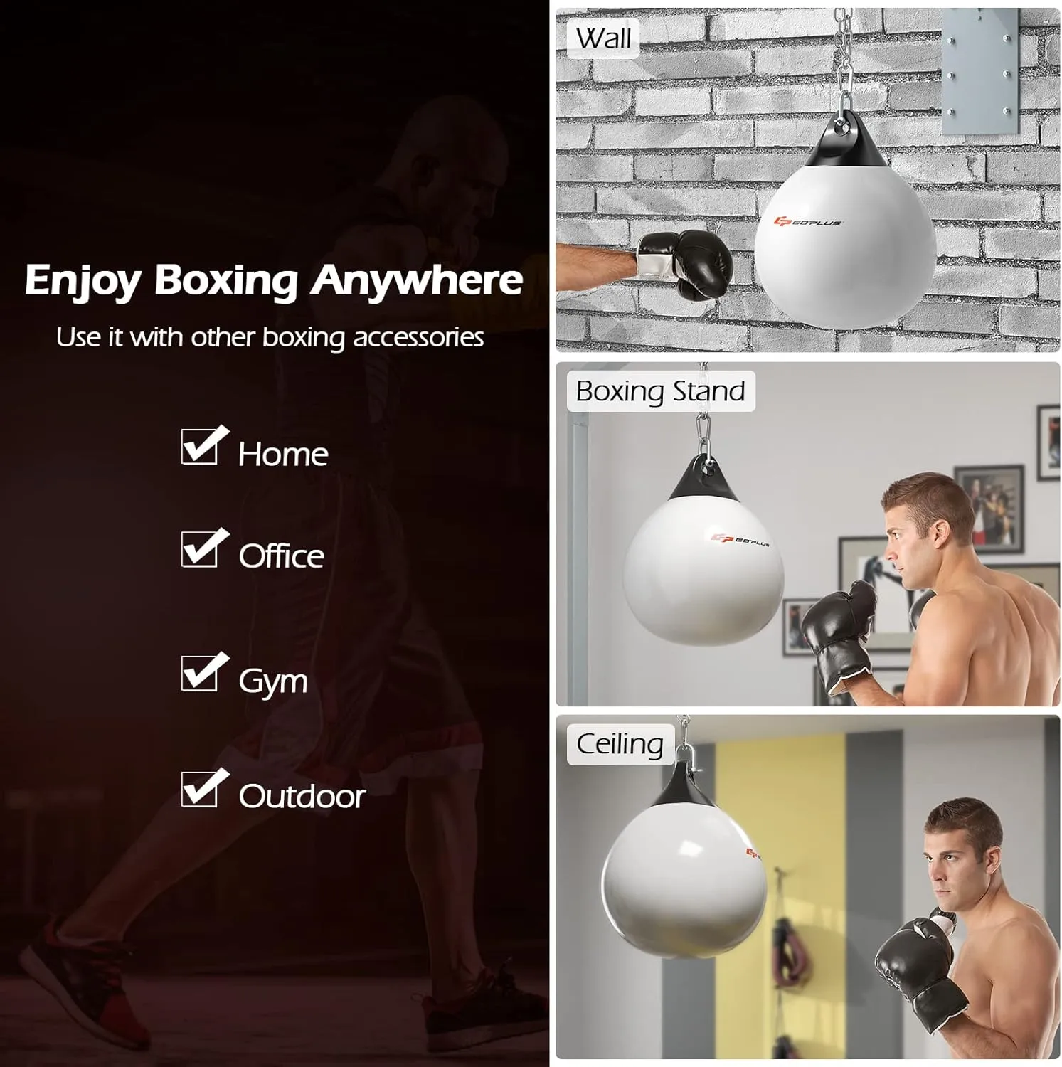Goplus Water Aqua Bag, 21'' 180 Pound /18” 110 Pound Heavy Punching Bag with Adjustable Metal Chain, Water Injection Hose, Boxing Training Bag for Adults Fitness, MMA