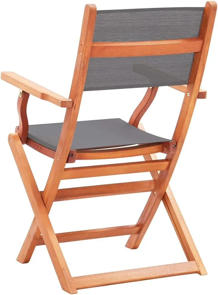 Gray Folding Patio Chairs Set of 2 Solid Eucalyptus Wood Outdoor Armchairs with Textilene Seating for Patio Lawn Garden Deck