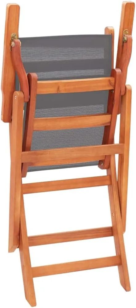 Gray Folding Patio Chairs Set of 2 Solid Eucalyptus Wood Outdoor Armchairs with Textilene Seating for Patio Lawn Garden Deck