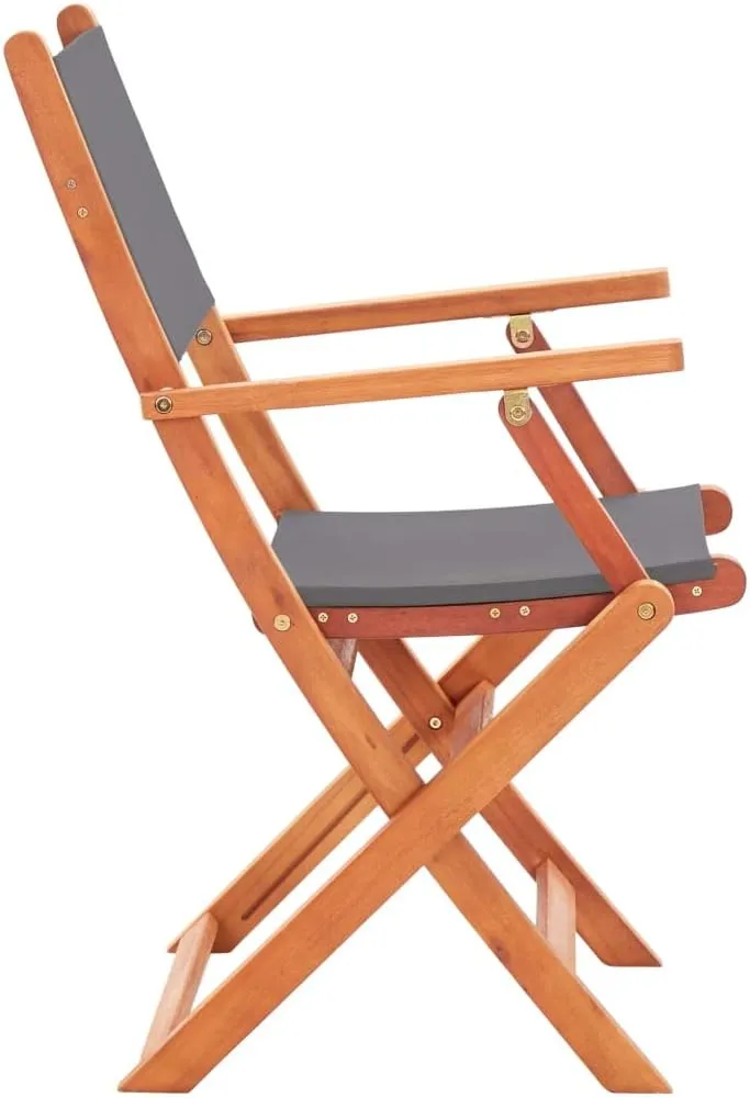 Gray Folding Patio Chairs Set of 2 Solid Eucalyptus Wood Outdoor Armchairs with Textilene Seating for Patio Lawn Garden Deck