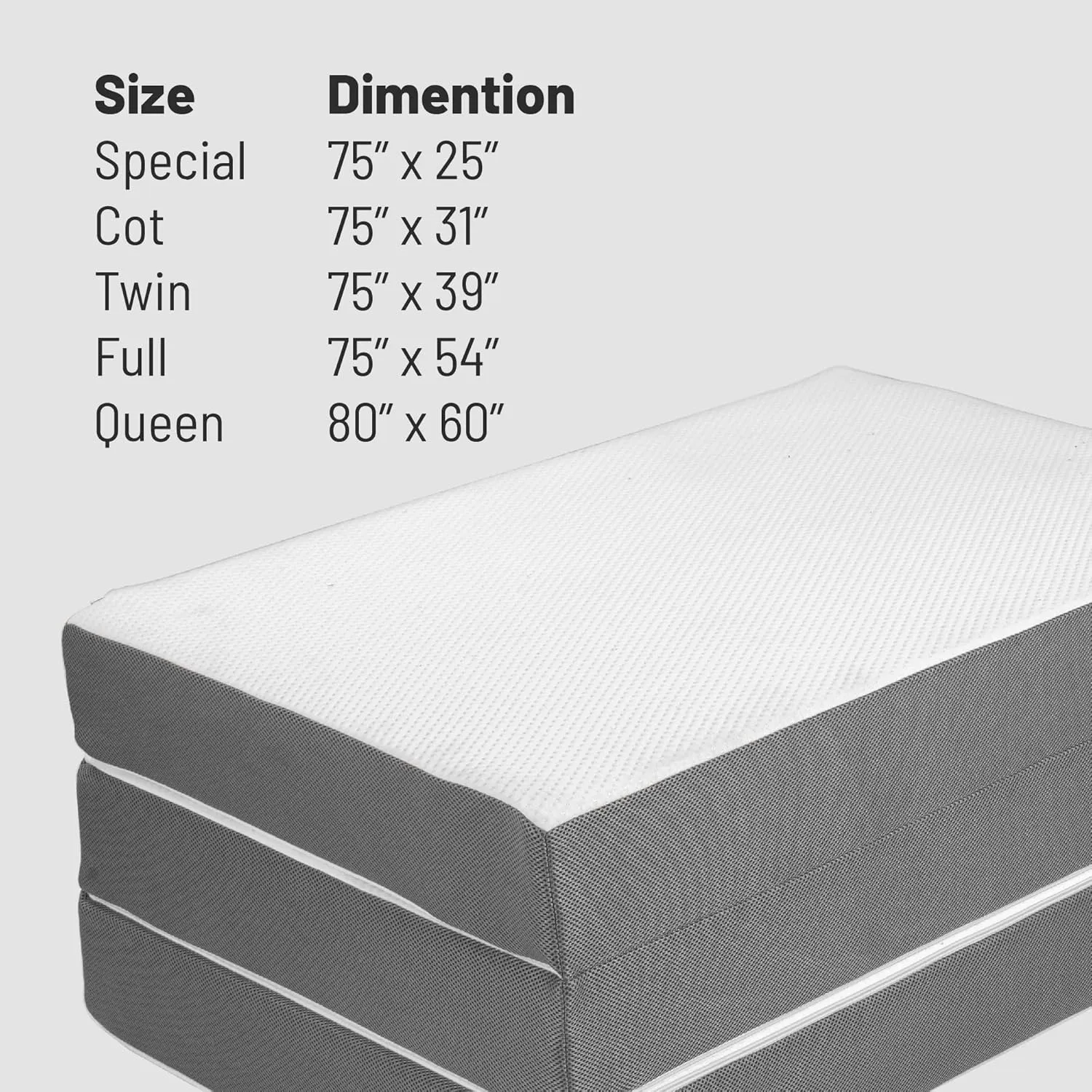 Greaton, 5-Inch Tri-Folding Gel Memory Foam Portable Floor Mattress | Breathable Mesh, Ultra Soft, Cot Pad, Removable and Washable Cover, Comfortable Support, Therapeutic Qualities, 31-Inch, White