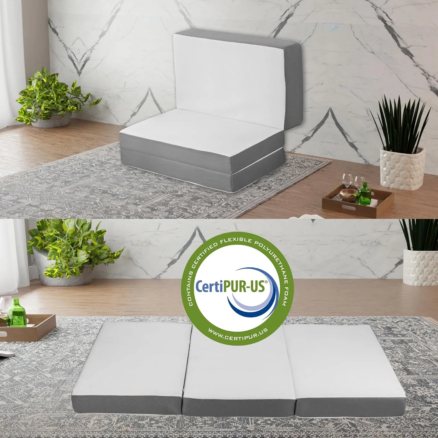 Greaton, 5-Inch Tri-Folding Gel Memory Foam Portable Floor Mattress | Breathable Mesh, Ultra Soft, Cot Pad, Removable and Washable Cover, Comfortable Support, Therapeutic Qualities, 31-Inch, White