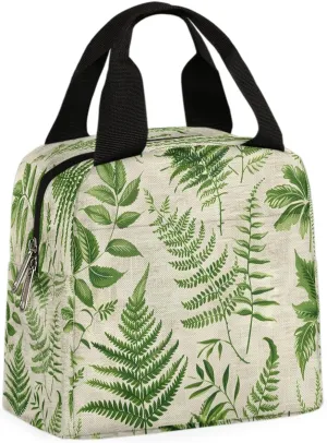 Green Leaves Fern Lunch Bag for Women Men, Reusable Insulated Lunch Box Adult Leakproof Cooler Food Lunch Container Womens Lunch Tote Bags for Picnic Travel Work