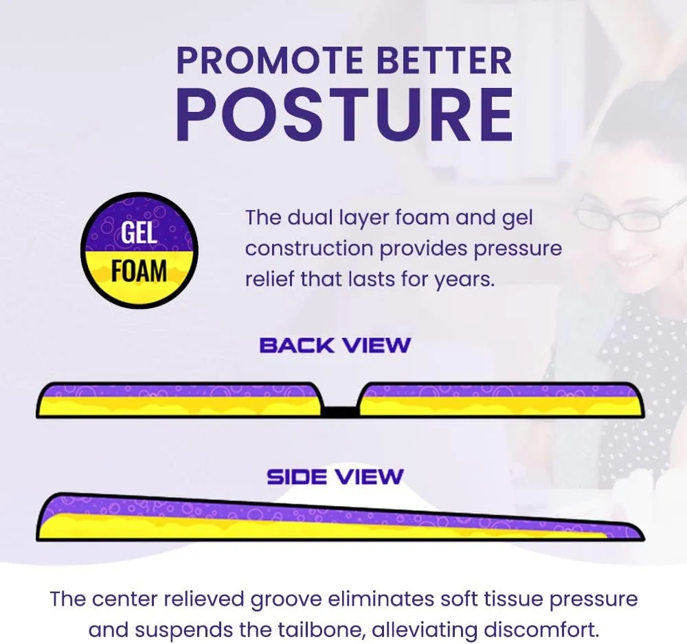 GSeat Ultra Orthopedic Gel and Foam Seat Cushion - for Coccyx, Back, Tailbone, Prostate, Postnatal, and Sciatica Pain/Discomfort - Office, Car, Chair, Travel (Cardinal Red)
