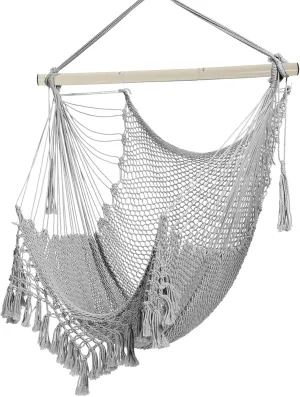 Hammock Chair，Max 330lbs, Large Hanging Chair, Soft Cotton Rope Swing Chair with High Load-Bearing Metal Rod,Indoor Outdoor Garden Yard Living Room Use