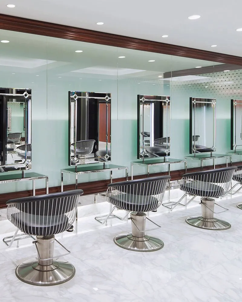 Harp - Pink hairdresser's chair - Chrome cross foot