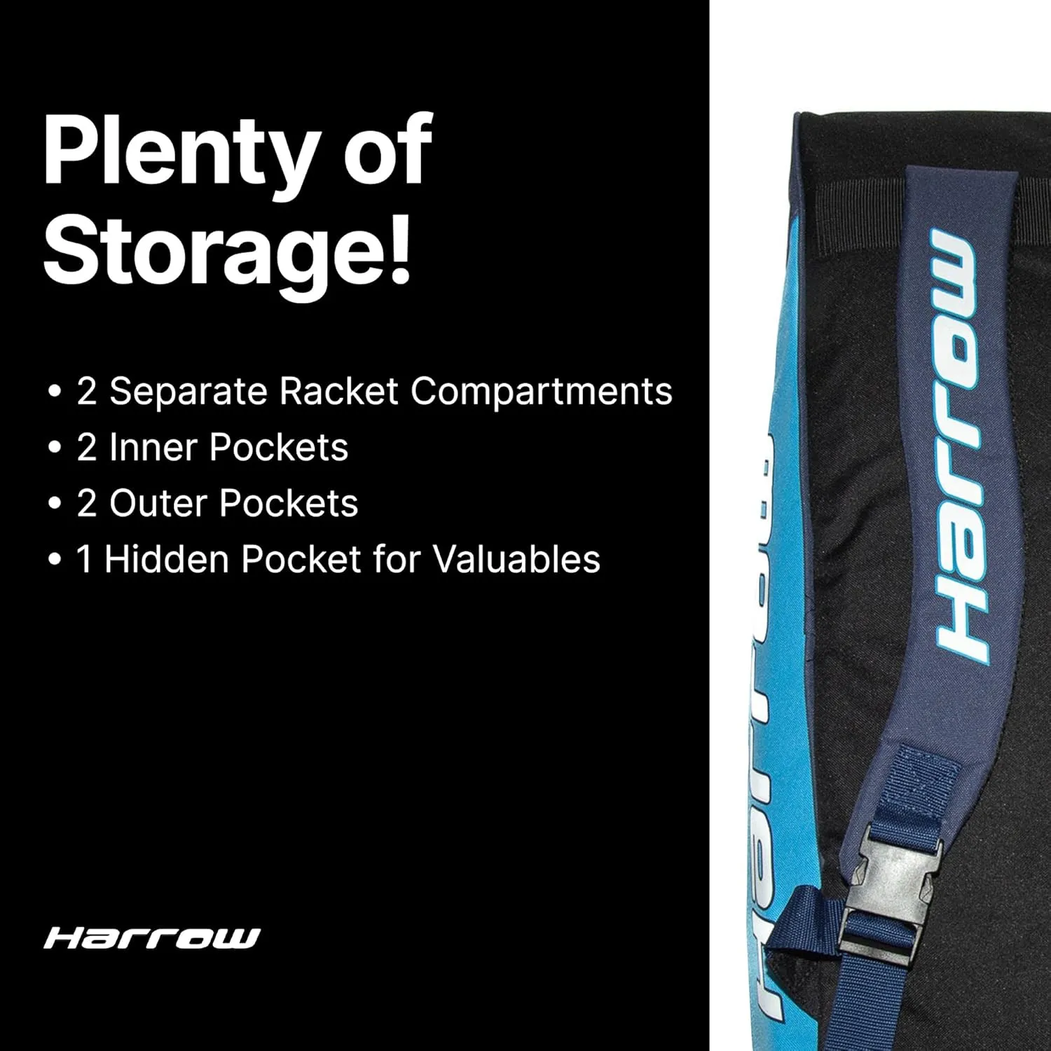 Harrow Sports Premium Racquet Bag for Squash, Tennis, Badminton & Padel | Durable & Spacious Sports Bag | Multi-Compartment Design | Padded Straps | Unisex Bag for Men & Women