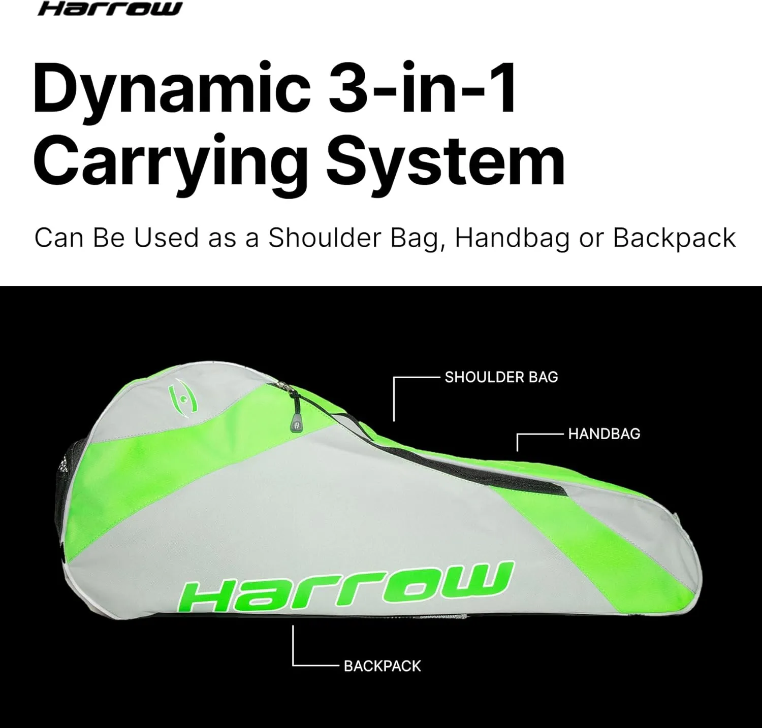 Harrow Sports Premium Racquet Bag for Squash, Tennis, Badminton & Padel | Durable & Spacious Sports Bag | Multi-Compartment Design | Padded Straps | Unisex Bag for Men & Women