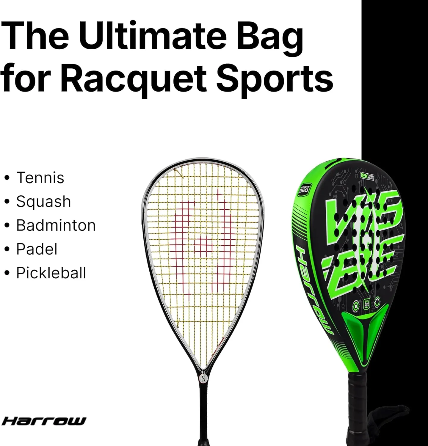 Harrow Sports Premium Racquet Bag for Squash, Tennis, Badminton & Padel | Durable & Spacious Sports Bag | Multi-Compartment Design | Padded Straps | Unisex Bag for Men & Women