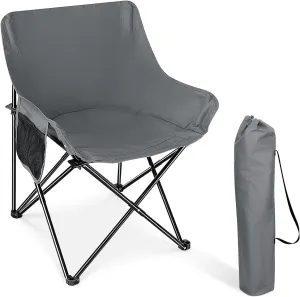 HaSteeL Folding Camping Chair, Portable Foldable Camp Chair for Adults, Comfortable 600D Oxford Fabric Collapsible Lawn Chairs for Indoor Outdoor Beach, 250lbs Weight Capacity, Storage Bag, Grey