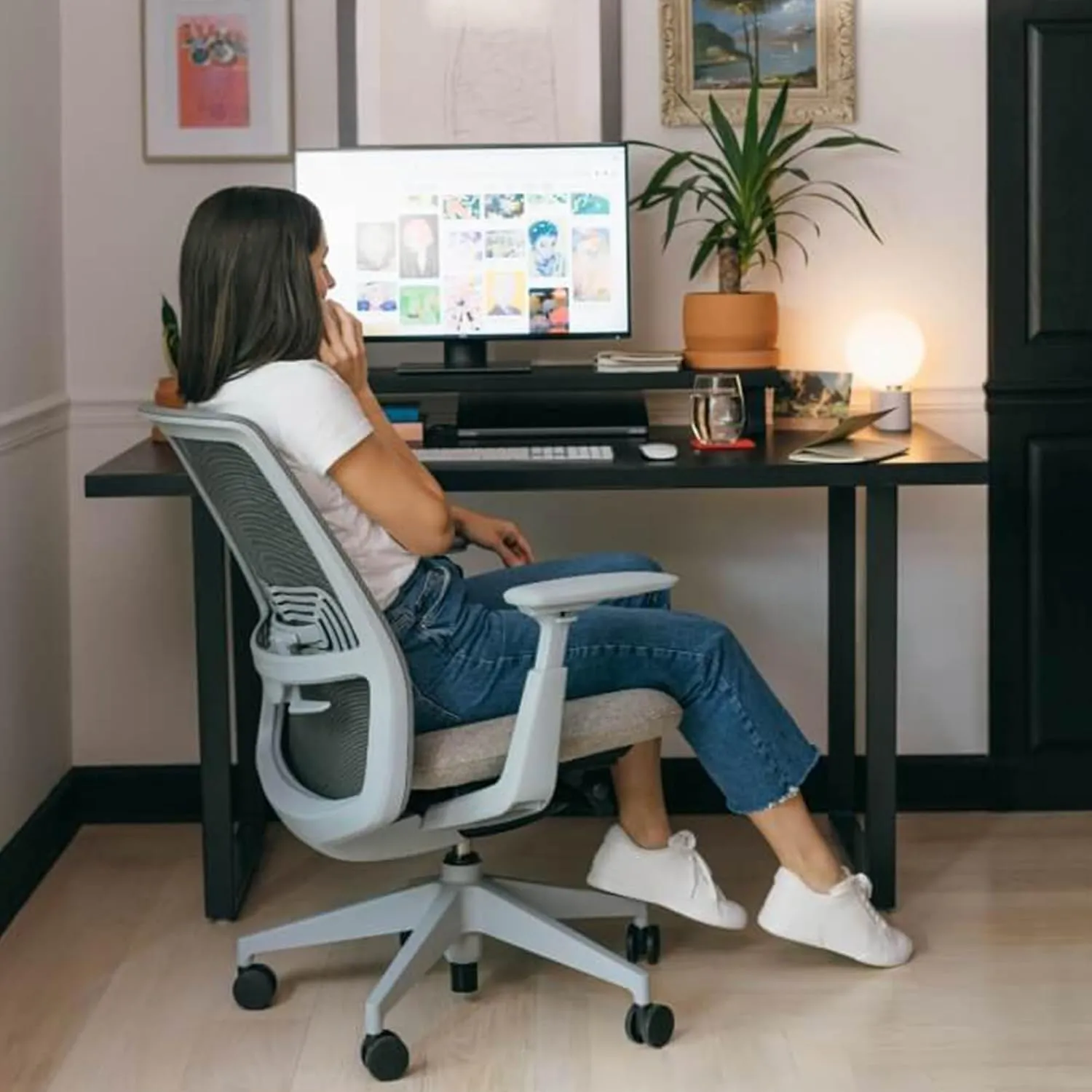 Haworth Soji Office Chair with Ergonomic Adjustments and Lumbar Support, Flexible Mesh Back (Ocean)