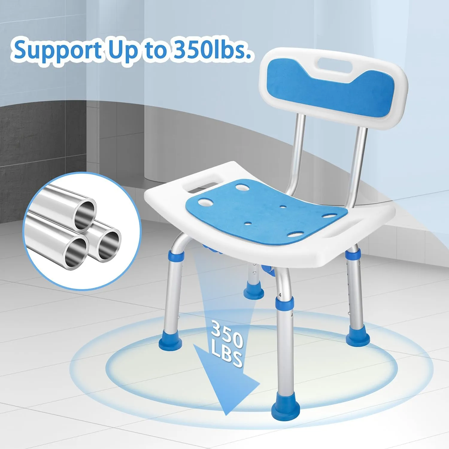 Heavy Duty Shower Chair 400 lbs Capacity - FSA/HSA Eligible Bath Seat with Removable Back, Non-Slip Bathtub Stool for Elderly & Disabled Adults, Safety Bathing Chair for Seniors