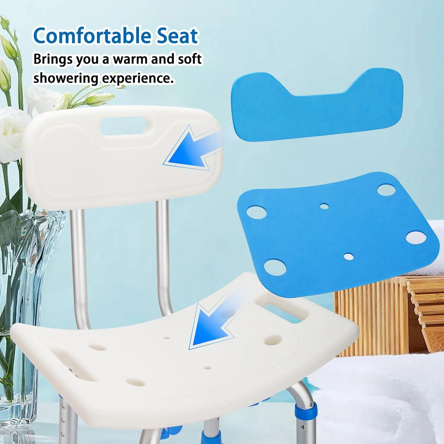 Heavy Duty Shower Chair 400 lbs Capacity - FSA/HSA Eligible Bath Seat with Removable Back, Non-Slip Bathtub Stool for Elderly & Disabled Adults, Safety Bathing Chair for Seniors