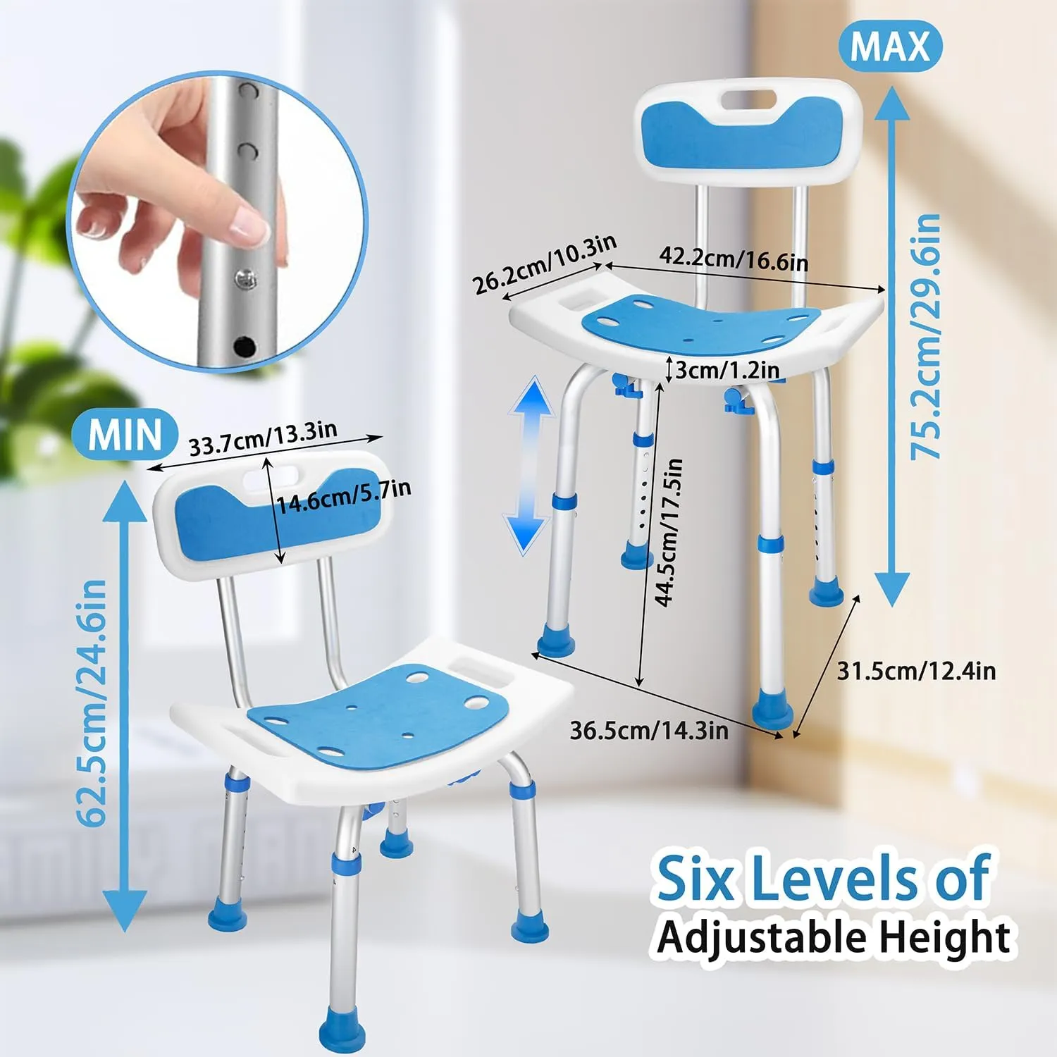 Heavy Duty Shower Chair 400 lbs Capacity - FSA/HSA Eligible Bath Seat with Removable Back, Non-Slip Bathtub Stool for Elderly & Disabled Adults, Safety Bathing Chair for Seniors