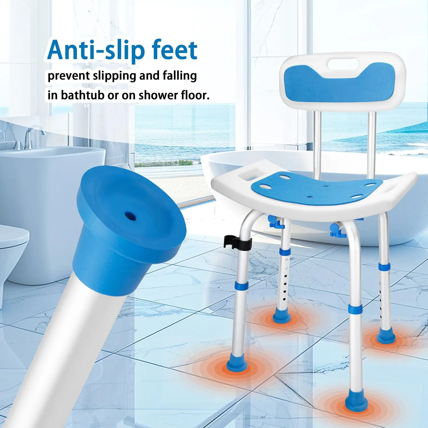 Heavy Duty Shower Chair 400 lbs Capacity - FSA/HSA Eligible Bath Seat with Removable Back, Non-Slip Bathtub Stool for Elderly & Disabled Adults, Safety Bathing Chair for Seniors