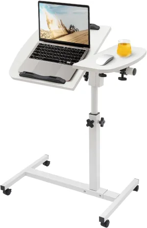 Height Adjustable Laptop Desk Cart, with Tilting Desktops,Mobile Small Stading Desk, Portable Rolling Sit Stand Desk, Tiltable Computer Workstations,White