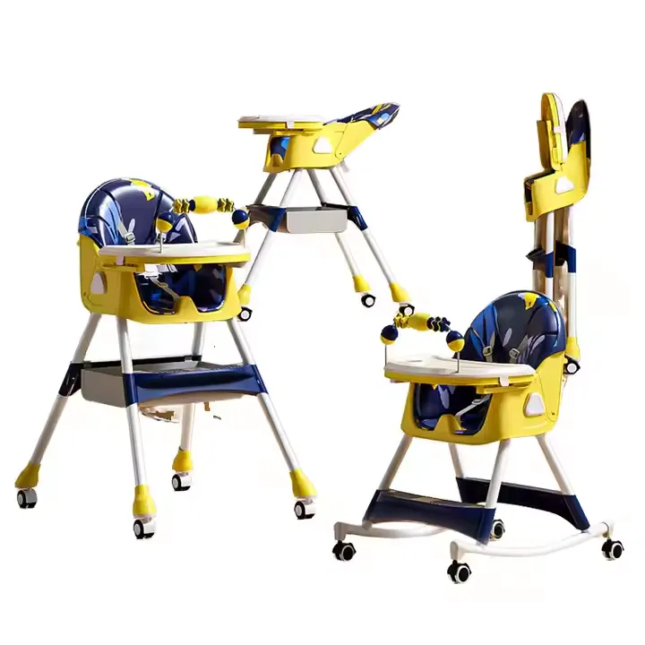 High Chair for Baby with Adjustable Tray Foldable Detachable Legs Feeding High Chair with Four Wheel