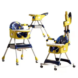 High Chair for Baby with Adjustable Tray Foldable Detachable Legs Feeding High Chair with Four Wheel